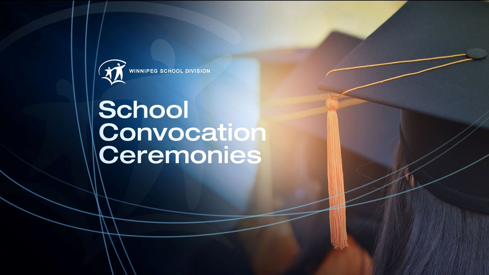 Image of graduate in cap and gown from behind looking ahead text reads school convocation ceremonies with WSD logo